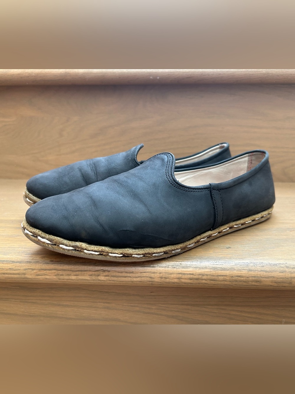 Sabah Noto Black Men’s 40 Waxed Nubuck Leather Slip On Shoes Handmade Turkey